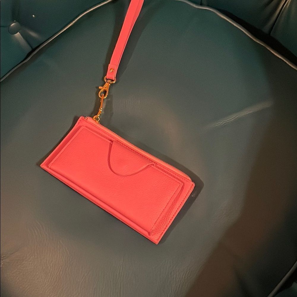 Elegant Pink Wristlet Clutch with Gold Accents